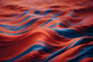 Fotobehang red and blue fabric thread wave pattern © Kam