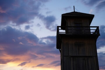 watchtower against evening sky