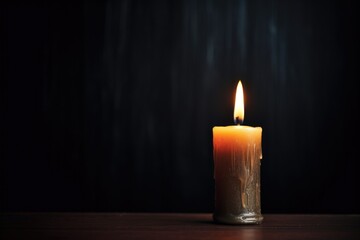 Fototapeta na wymiar a single burning candle in a darkened room