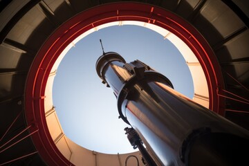telescope pointing skyward within an observatory - obrazy, fototapety, plakaty