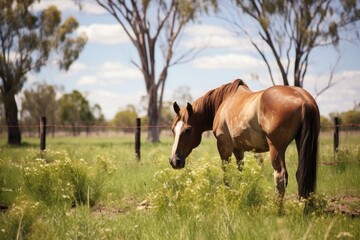 old horse grazing in a paddock