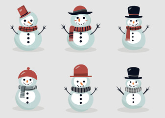 Cute Christmas Snowman Set Vector
