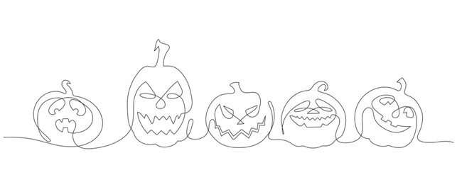 Contour graphic set of vector Halloween pumpkins in one line