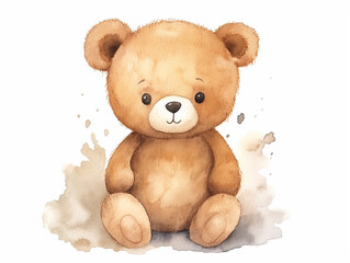 Fototapeta premium Watercolor illustration of cute smile bear toy on white