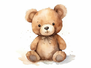 Fototapeta premium Watercolor illustration of cute bear toy on white background