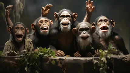 Foto auf Leinwand Wild animal family: Laughing and happy monkey community captured in close-up portrait © senadesign