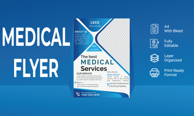 Modern  medical business flyer design template , medical business flyer layout editable vector file, A4 size  design template.