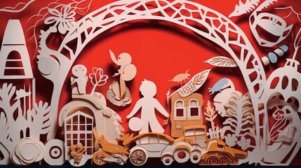 christmas scene, paper-cut style