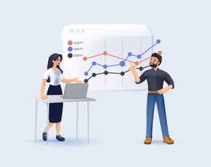 Office work moments cartoon set with project presentation coffee break brainstorm teamwork discussion scenes 3D vector illustration. Developing self control system, Time management 3D