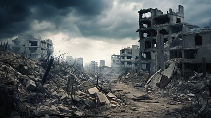 Ruined city. Peace crisis concept - obrazy, fototapety, plakaty