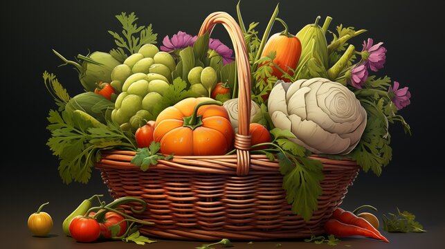 Basket of vegetables from a farmers market. Fantasy concept , Illustration painting.