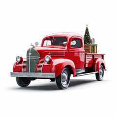 red christmas truck on white background