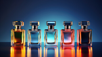 Set of luxury perfume bottles against a vibrant gradient backdrop - 668878791