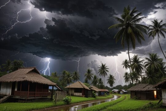 storm lightning in the mountains village photo 