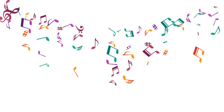 Musical notes flying vector backdrop. Audio