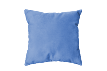 Decorative blue rectangular pillow for sleeping and resting isolated on white, transparent background, PNG. Cushion for home interior decor, pillowcase mockup, template for design.