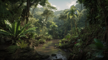 Illustration off tropical rain forest.