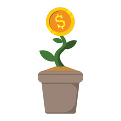 Growing money plant increasing financial investment growth. Vector illustration.