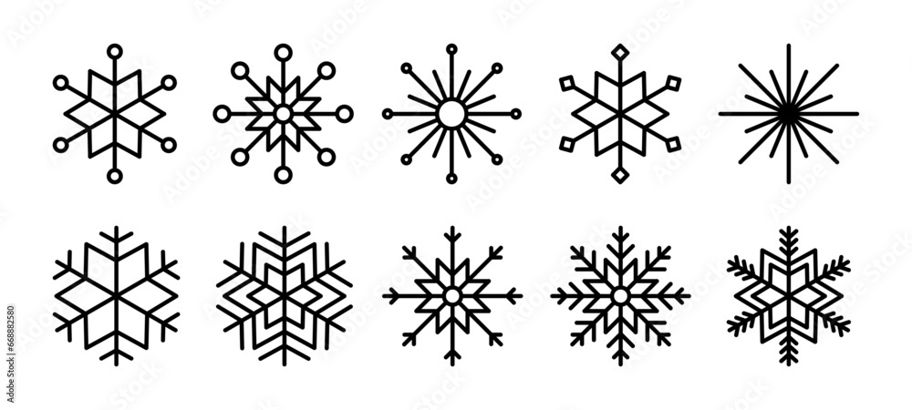 Poster snowflake set isolated transparent background. winter pattern snow ornament. frost. christmas icon. 