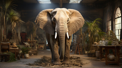 elephant in a room with a beautiful interior