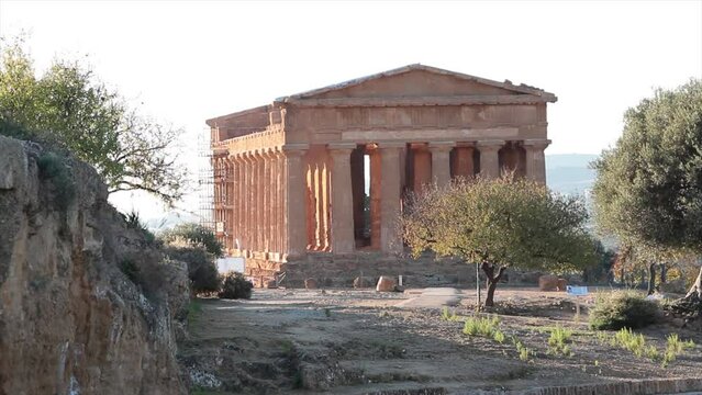 agrigento sicily italy ancient temple of concordia wide shot with trees