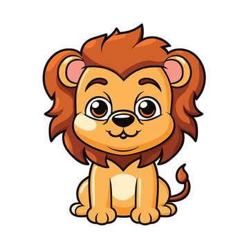 cute lion sitting cartoon vector icon illustration animal nature icon concept isolated premium
