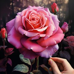 a hand holding pink rose