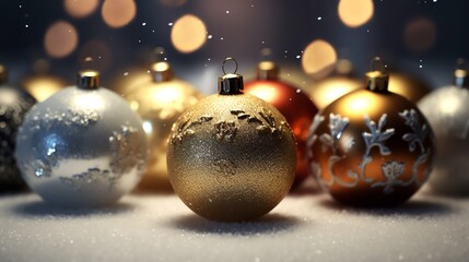 a group of ornaments on snow