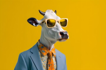 a cow wearing a suit and sunglasses