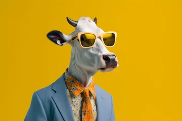 Gordijnen a cow wearing a suit and sunglasses © VSTOCK