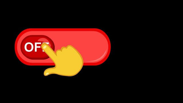 video animation yellow cartoon hand turning on and off button, swiping your finger. On a transparent background with zero alpha channel
