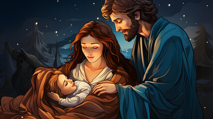 Nativity Scene Cartoon Illustration