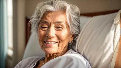 Fototapeta na wymiar Portrait of an elderly woman in the hospital, smiling