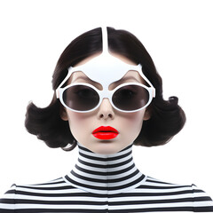 Tropical photo collage of beautiful woman in sunglasses with modernism-inspired portraiture