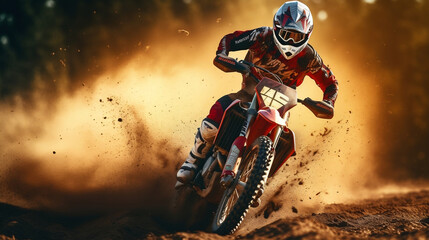 Motocross isolated motorcycle biker on blurred motion dirty background