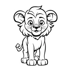 coloring book or page for kids. lion black and white illustration