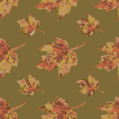 Full seamless autumn floral pattern retro illustration. Withered leaf vintage design for fabric print. Suitable for fashion use.