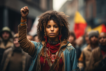 A peaceful protest advocating for the rights of colonized peoples and their struggle for self-rule. Concept of decolonization movements. Generative Ai.