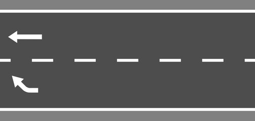 Two lane road with direction arrows	, vector, view from above