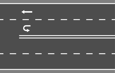 Four lane road with direction arrows, vector	, view from above