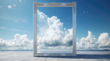 Large Mirror with a blue sky, Vintage, Clouds