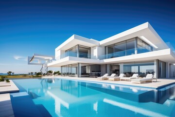 Modern real estate, large contemporary architect house with swiming pool