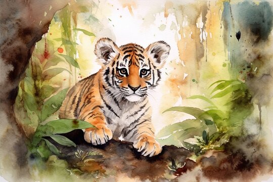 tiger drawing watercolor