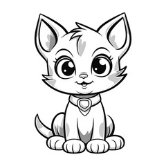 hand drawn cat outline illustration, coloring page outline of cute cat
