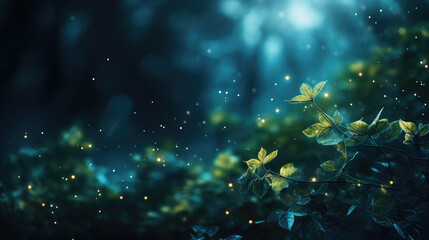 Fototapeta na wymiar Blurry Leaves Background with glowing elements