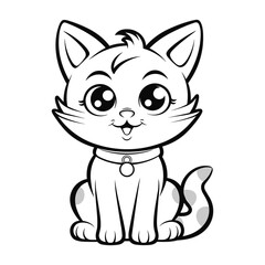 hand drawn cat outline illustration, coloring page outline of cute cat