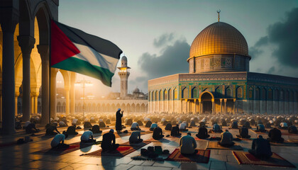 Praying Masjid al Aqsa for Palestine - obrazy, fototapety, plakaty