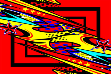 abstract racing background vector design with a unique striped pattern and a combination of bright colors and cool star effects. suitable for your wrapping design