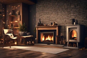 fireplace with Christmas decorations