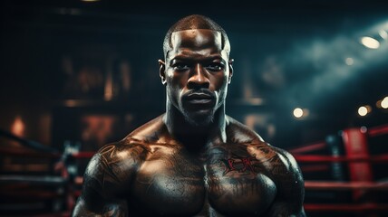Fototapeta na wymiar Serious young boxer portrait exudes confidence and determination in an intense boxing match